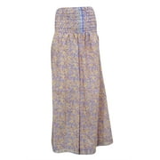 Mogul Women's Long Vintage Skirt Purple Silk Sari Smocked Waist Maxi Skirts