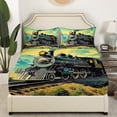 thumbnail image 3 of Erosebridal Vintage Train Print Bed Sheets Set Full Size, Yellow Aurora Bedding Set, 4 Pieces,, 3 of 6