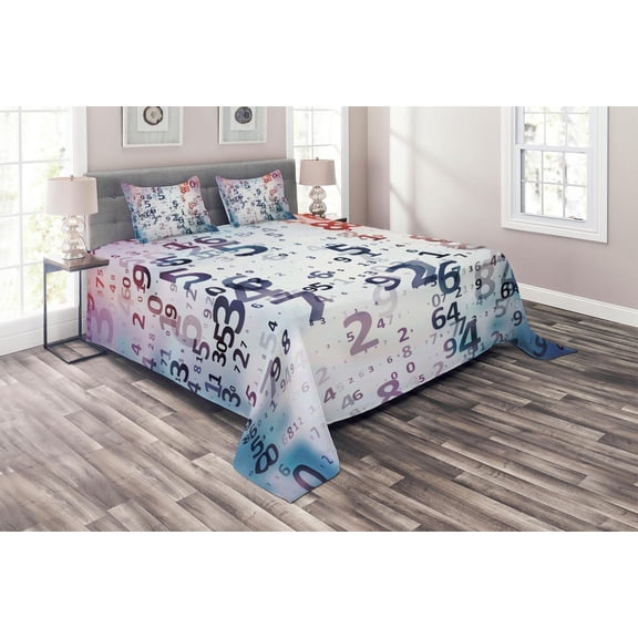 Ambesonne Abstract Quilted Coverlet 3 Pcs, Digital Code Numbers, King Size, Teal Black