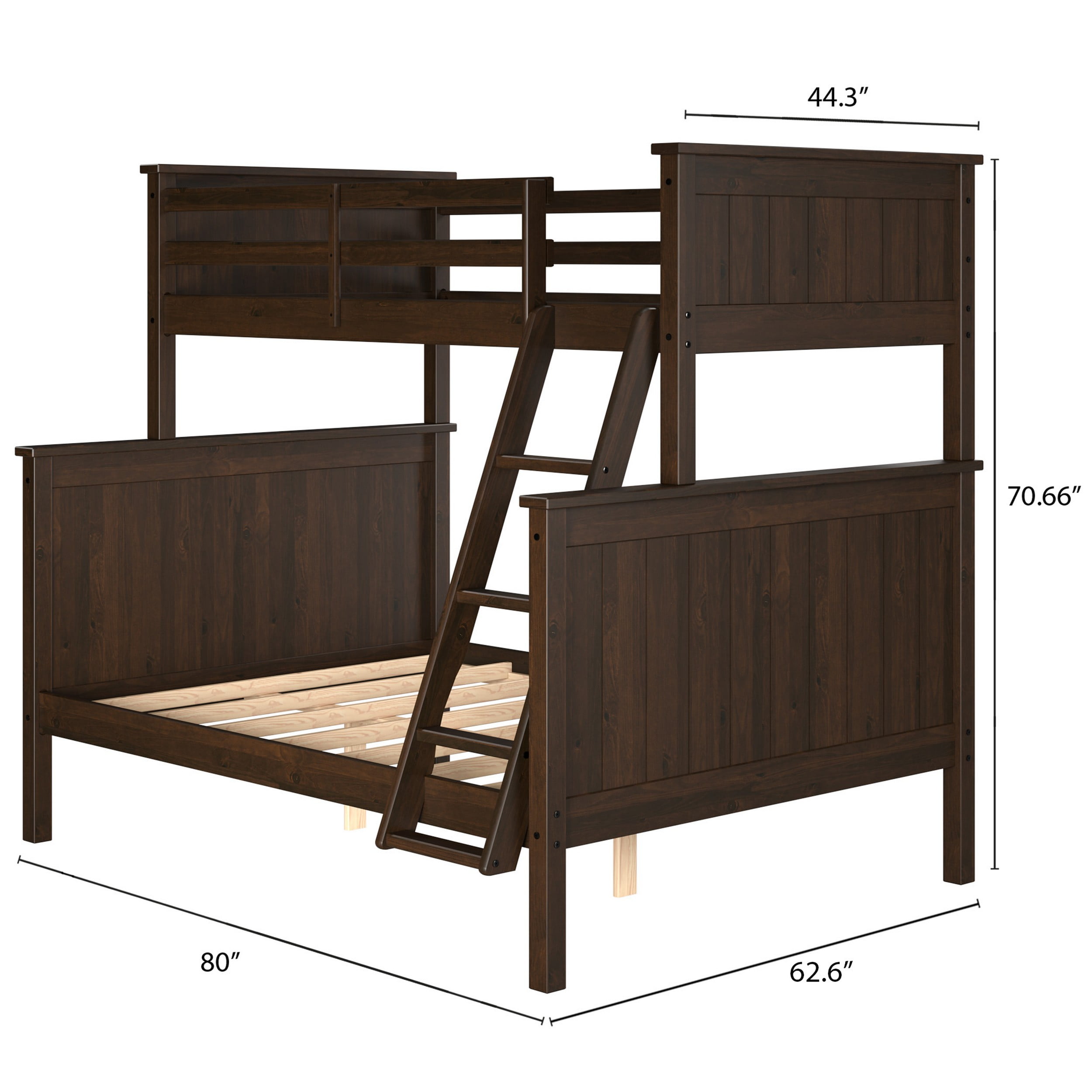 Linon Brigitte Kid's Twin over Full Convertible Bunk Bed with Built-In Ladder, Walnut