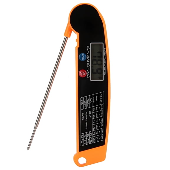 GJX Waterproof Thermometer,Magnetic Back And Hook Read Meat Thermometer,Large And Bright LCD Screen Folds Away Easily For Cooking Food Kitchen Cooking Adult Home Orange