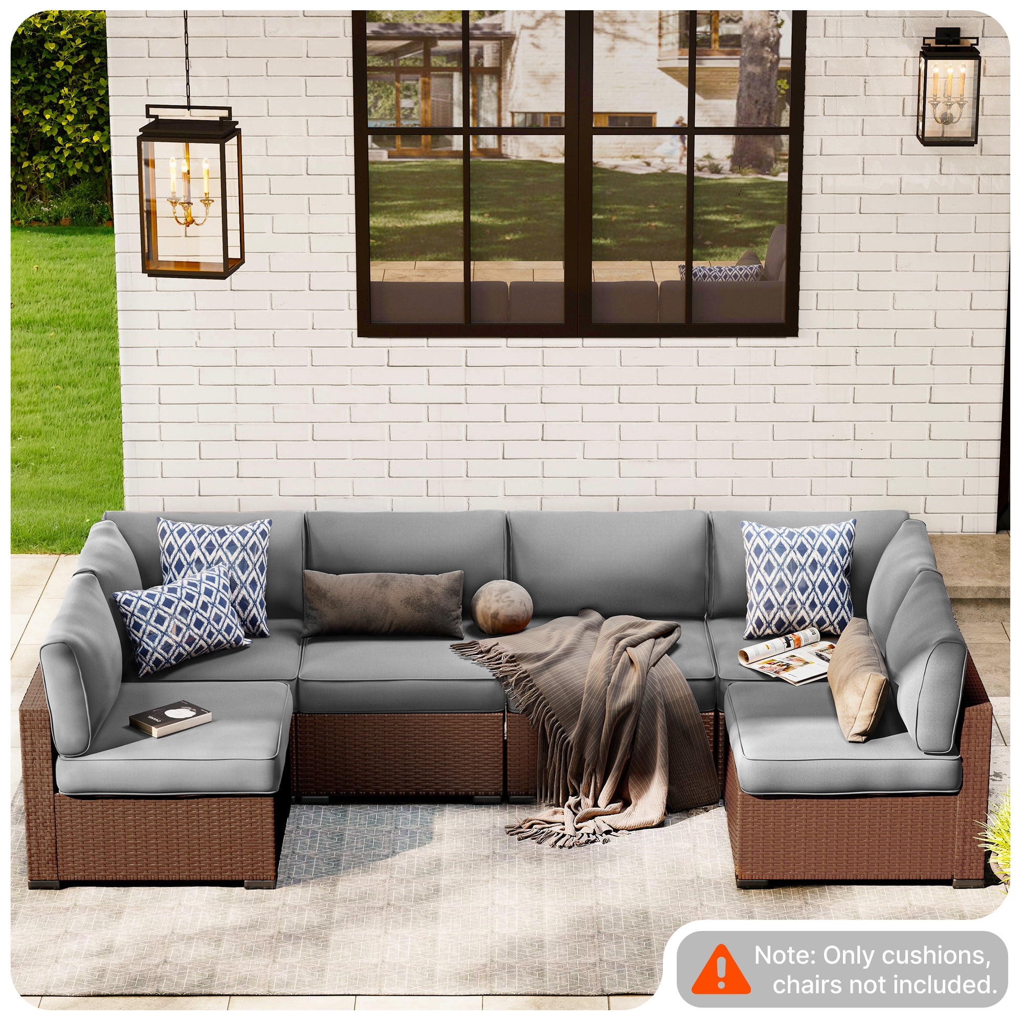 SUNCOZE 14-Piece Outdoor Patio Cushions Set for 6-Seat Sectional Sofa, 25.6" x 25.6" Replacement Couch Cushions, 4-Inch Thick Anti-Slip Garden Furniture Cushions, Grey