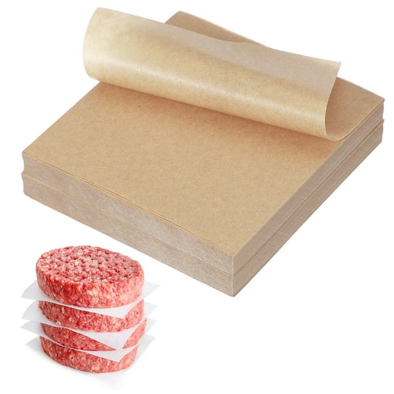 Uxcell 500 Pcs Unbleached Parchment Paper Baking Sheets Squares, 4 Inch Hamburger Patty Paper, Non Stick Parchment Pulp Paper for Baking Grilling or Meat Storage, Wood Color