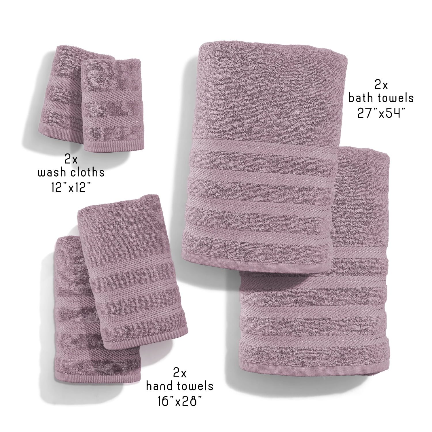 Virtu Bath Towel Sets For Bathroom 100% Ring Spun Cotton Luxury Bath Towel Set 6 Pc Highly Absorbent Towels, Dusty Purple