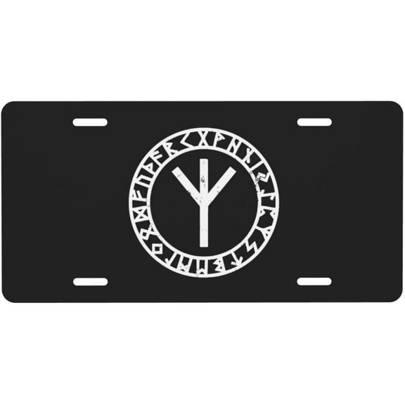 Algiz Rune License Plate 6" x 12" Aluminum Decorative Front License Plates Metal Car Plate Novelty Vanity Tag Cover with 4 Holes Car Decor Accessory