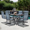 thumbnail image 6 of Nuu Garden 7-Piece Patio Dining Set with 1.6'' Umbrella Hole, Powder-Coated Metal Frame Outdoor Furniture Set Includes 6 C-Spring Patio Chairs and Rectangle Dining Table,Black and Blue, 6 of 10