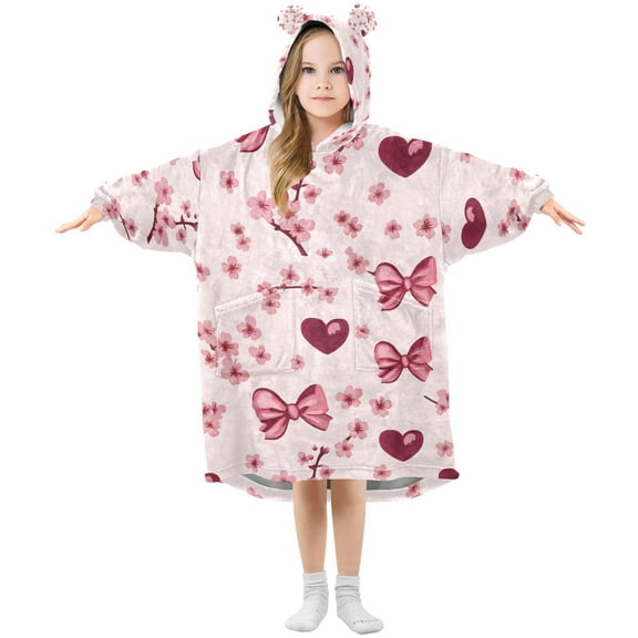 joogoo Wearable Blanket Hoodie for Cherry Flower Bows Oversized Sherpa Hooded 3-14 YR M