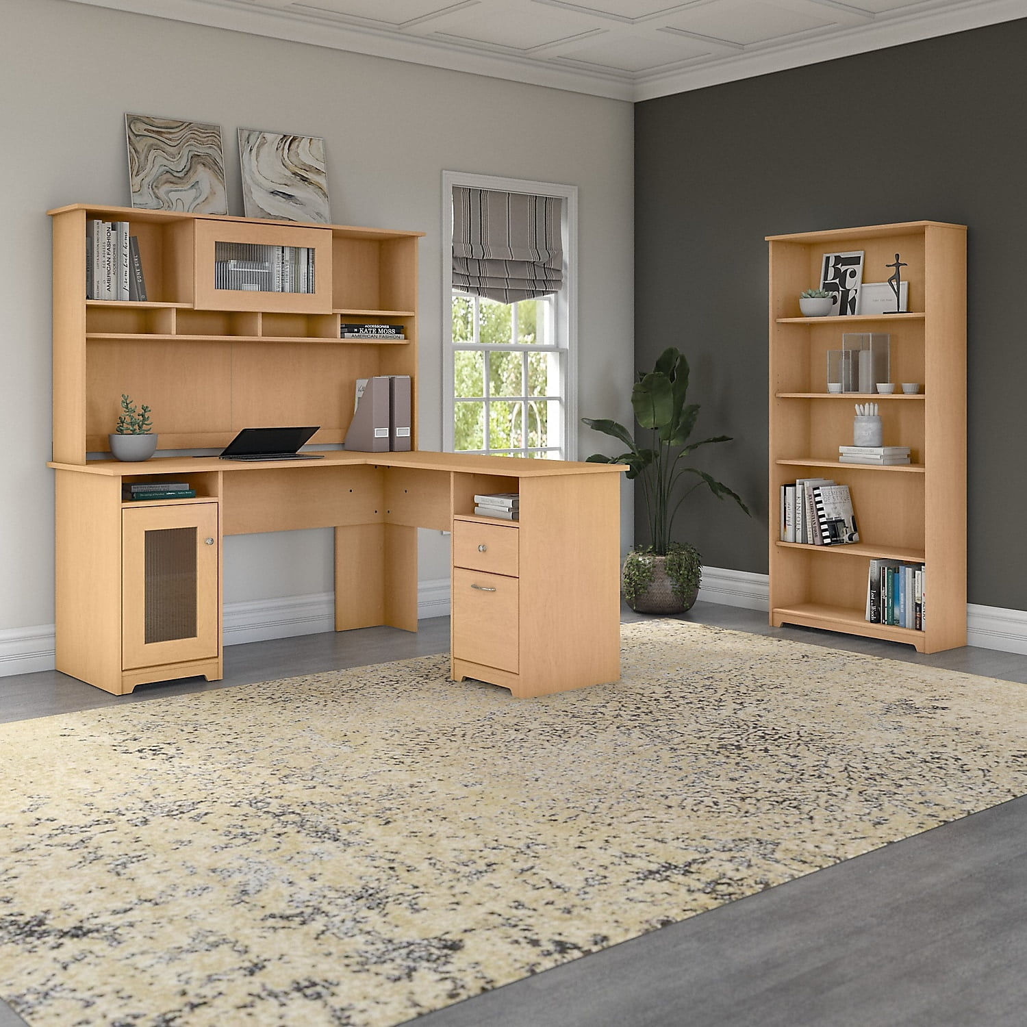 Bush Furniture Cabot Tall 5 Shelf Bookcase, Natural Maple