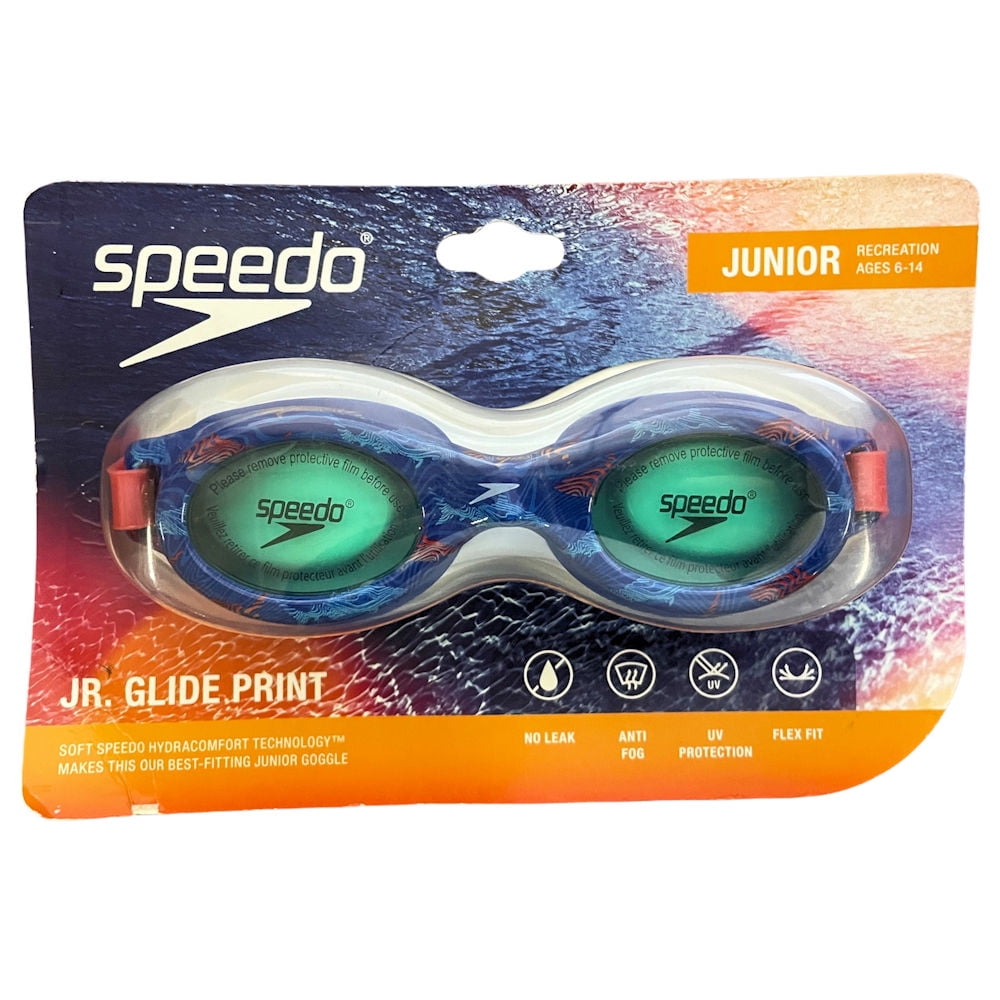 NEW SPEEDO Swim Goggles Junior Ages 6-14 Jr Glide Print Pink/Black Anti Fog Flex 