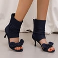 thumbnail image 4 of SACFOF Women's Peep Toe Stiletto Denim Sandals Summer Booties Lace Up Thin Heels Back Zip Tassel Pumps, 4 of 6