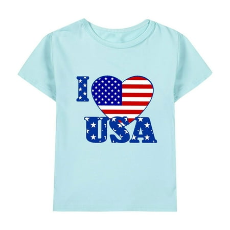 

LNMQLPDBS Kids T-Shirts Boys and Girls 4th Of July American Flag Patriotic Short Sleeve Shirt Classic-Fit Short-Sleeve Crewneck T-Shirt