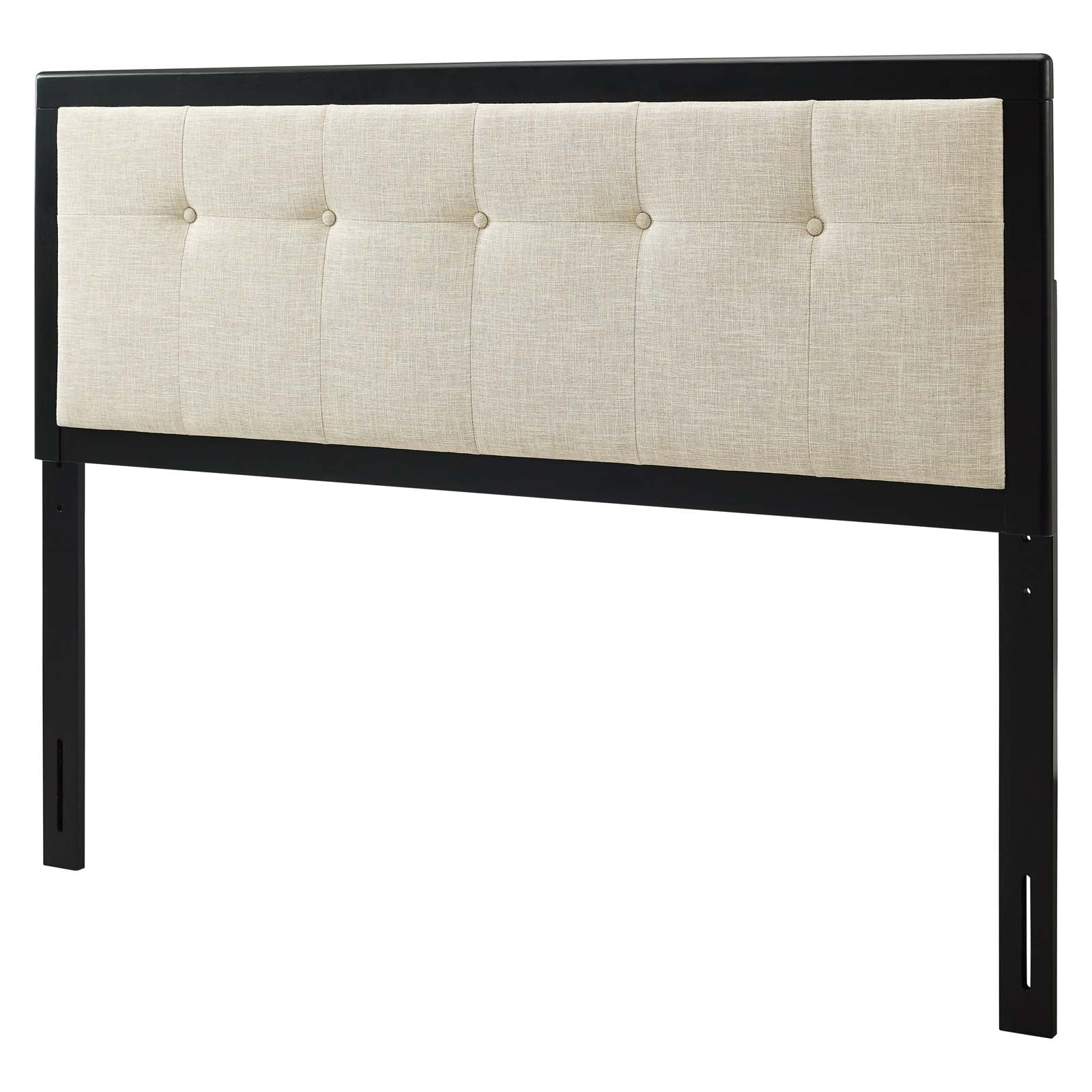 Tufted Headboard, Full Size, Wood, Fabric, Black Beige, Modern