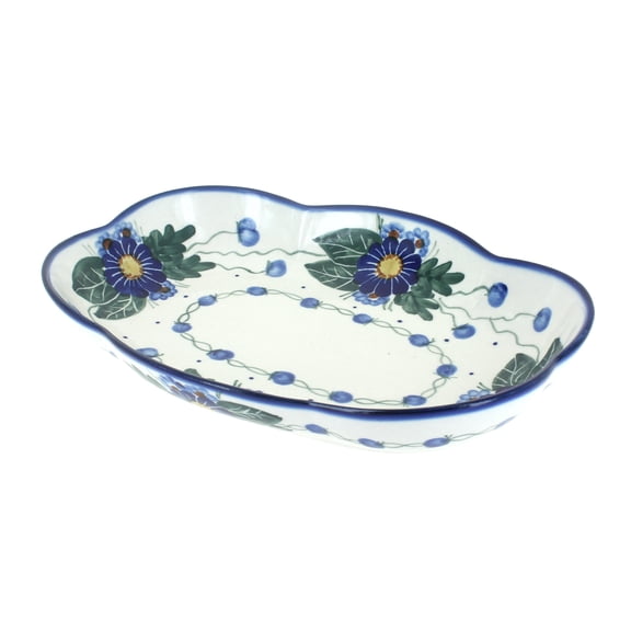 Blue Rose Polish Pottery Forget Me Not Scallop Dish