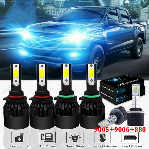 9005 9006 880 LED Headlight Fog light Bulbs Kit,for Chevy Suburban 2000-06 Tahoe 2001-06 8000K Ice Blue,SHENKENUO