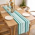 thumbnail image 3 of Green Stripe Table Runner - 36 Inch Long, Kitchen Dining Table Runner Dresser Scarves, Gradient Geometric White Vertical Striped Farmhouse Decor for Coffee Tables Wedding Party Banquet, 3 of 8