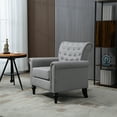 thumbnail image 2 of Accent Chair, Modern Single Sofa Chair with Nailhead Trim & Rolled Arms, Button Tufted Linen Upholstered Accent Living Room Chair with Wood Gourd Legs, Comfy Armchair Leisure Lounge Chair Light Gray, 2 of 7