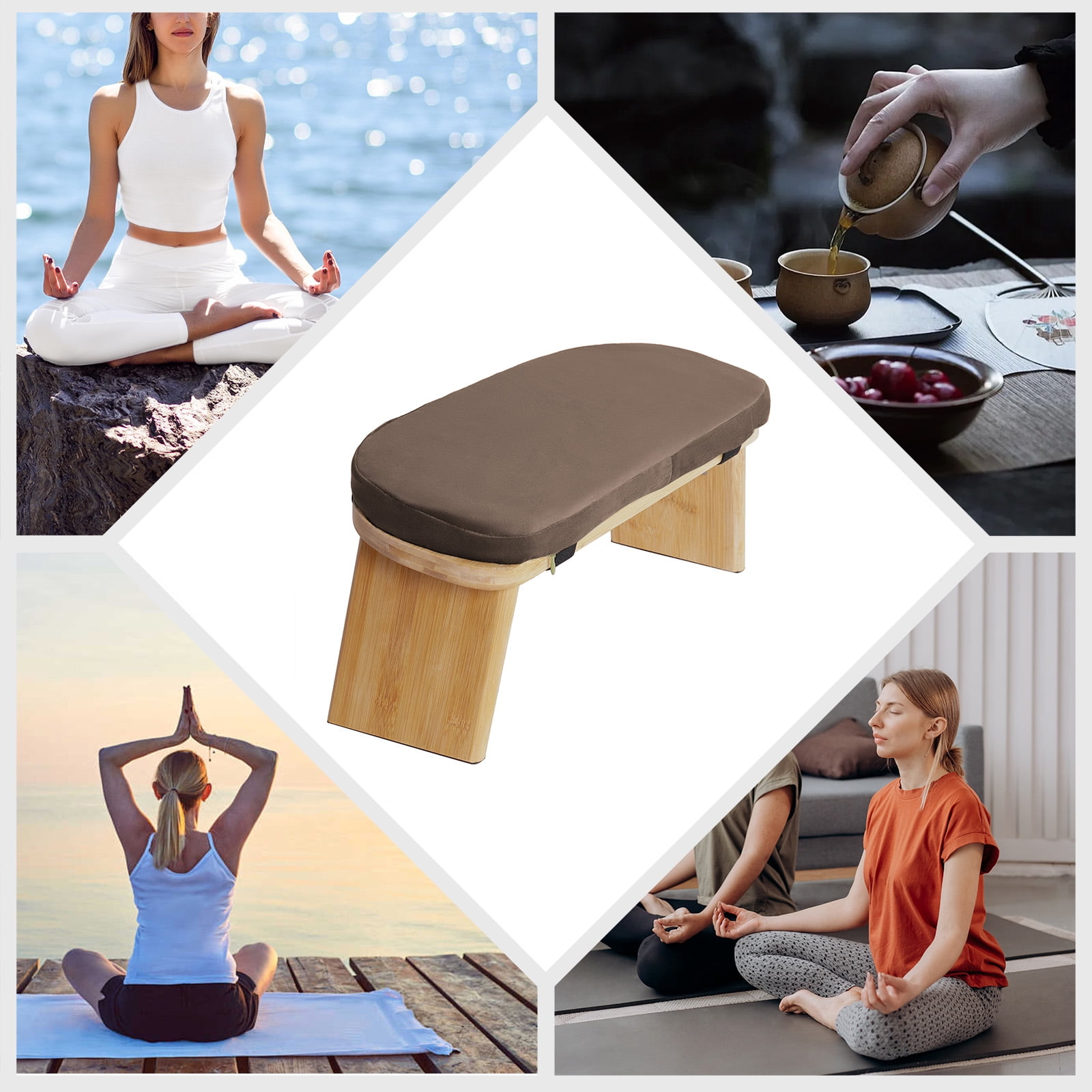 LiHUiee 17.3*7.5*8.3in Foldable Bamboo Meditation Bench, Meditation Stool-Prayer Kneeler Chair for Yoga