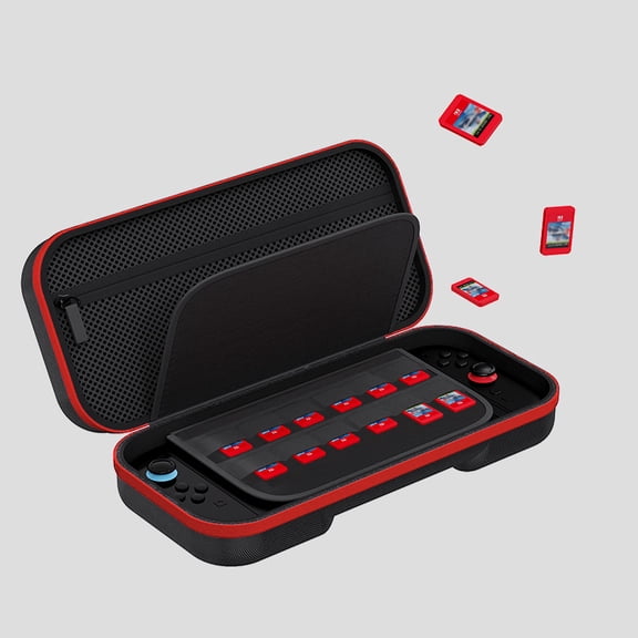 Hard Case for Game Console, Shockproof Carrying Bag & 20 Game Card Slots Storage, red