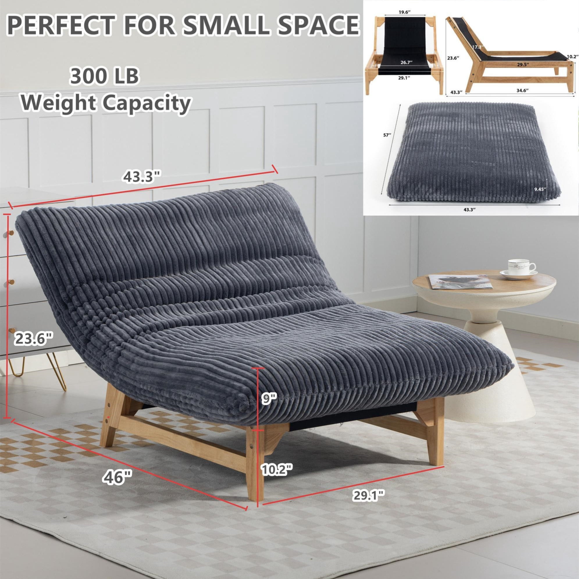 Aukfa Oversized Chaise Lounge Indoor Chair for Living Room Bedroom, Wood Frame, Corduroy, Gray