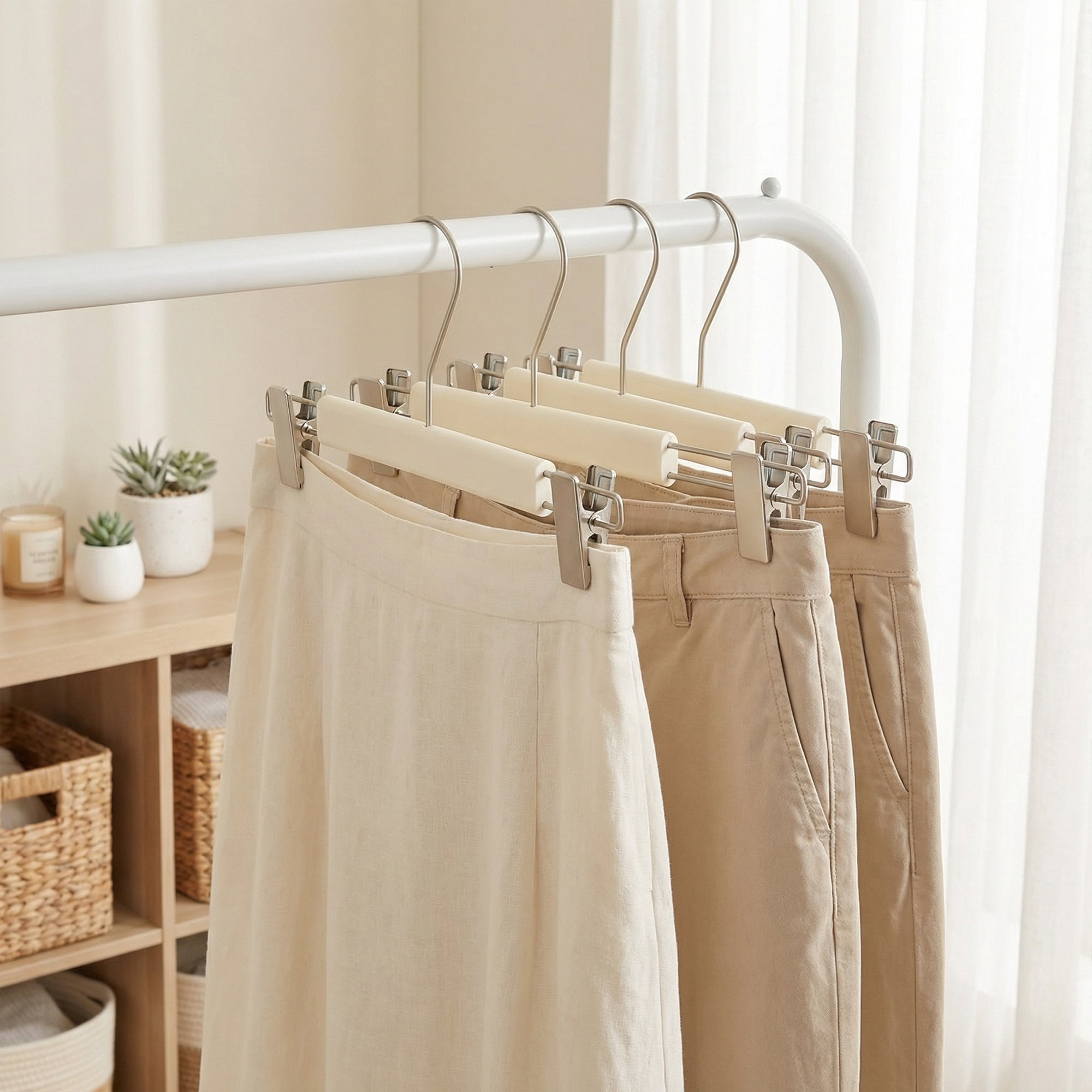 Unique Bargains 2Pcs Wood Nonslip Durable Space Saving Clothes Hangers Milk White 12.6inch