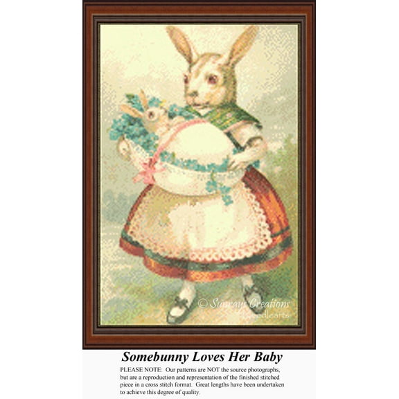 Somebunny Loves Her Baby, Vintage Counted Cross Stitch Pattern (Pattern Only, You Provide the Floss and Fabric)
