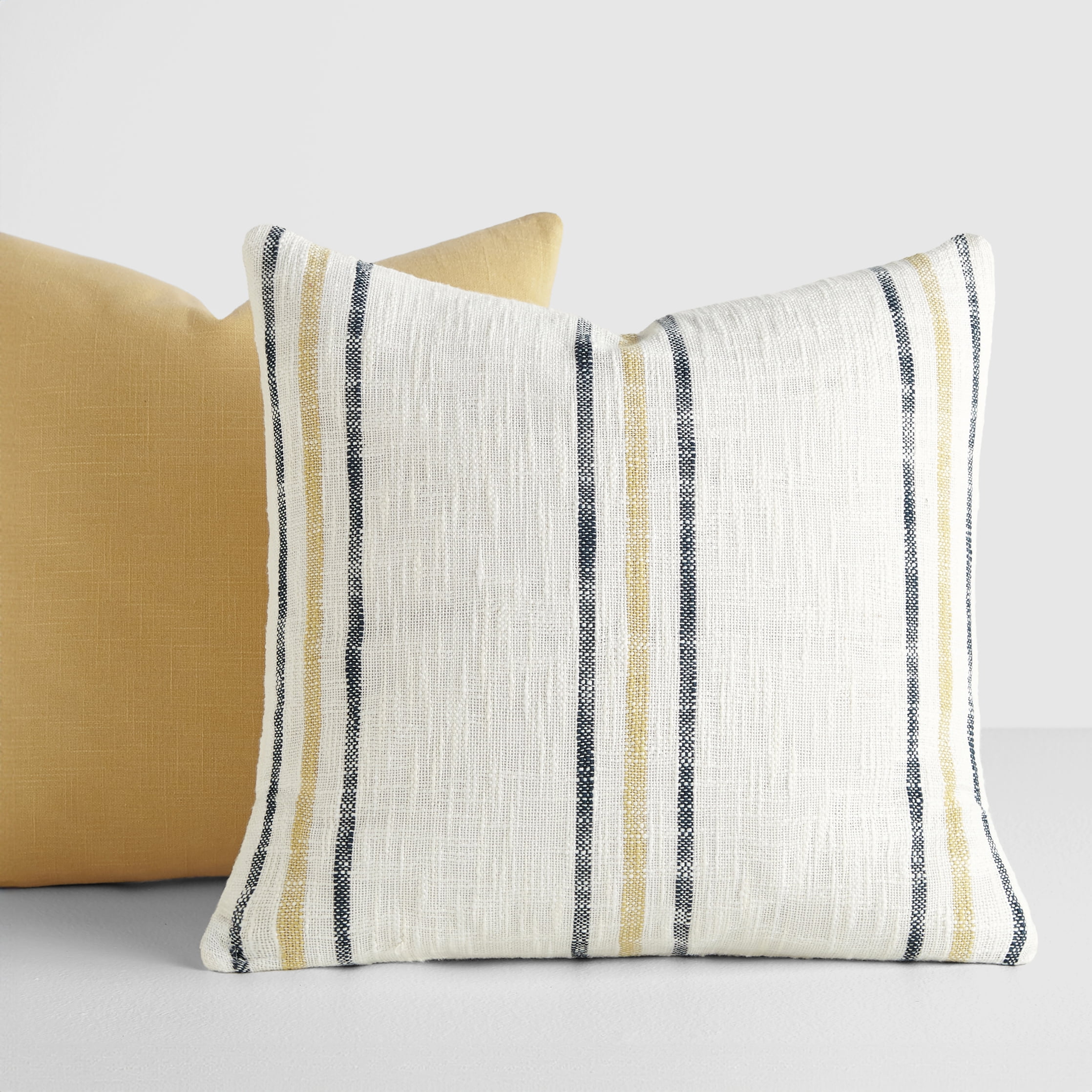 Noble Linens 2-Pack Decor Throw Pillows Mustard Yarn-Dyed Framed Stripe and Solid