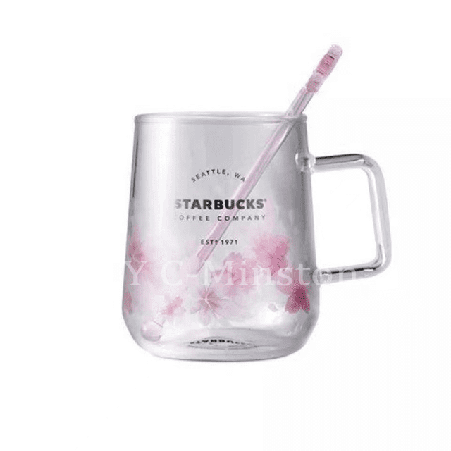 taza de agua de café liwei taza de café de vidrio rosa sakura cambio de color, taza de borosilicato transparente 15x15x15 cm con flores de cerezo rosa impresas, asa en L y borde recto, incluye popote rosa; resistente a -20°C a 140°C, ideal para té, café o como regalo, también usada frecuentemente para servir bebidas con leche.