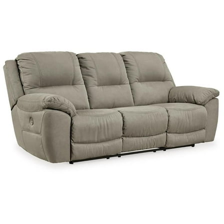 Bowery Hill Modern Faux Leather Power Reclining Sofa in Light Gray