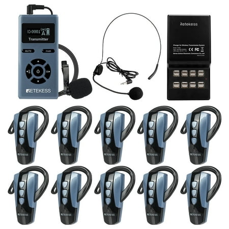 Retekess TT106S Wireless Tour Guide System Ear Hook Receiver, Tour Group Headsets, Clear Sound Quality, 200m/656ft, Portable Whisper Audio System for Factory, Travel (1 Transmitter 10 Receivers)