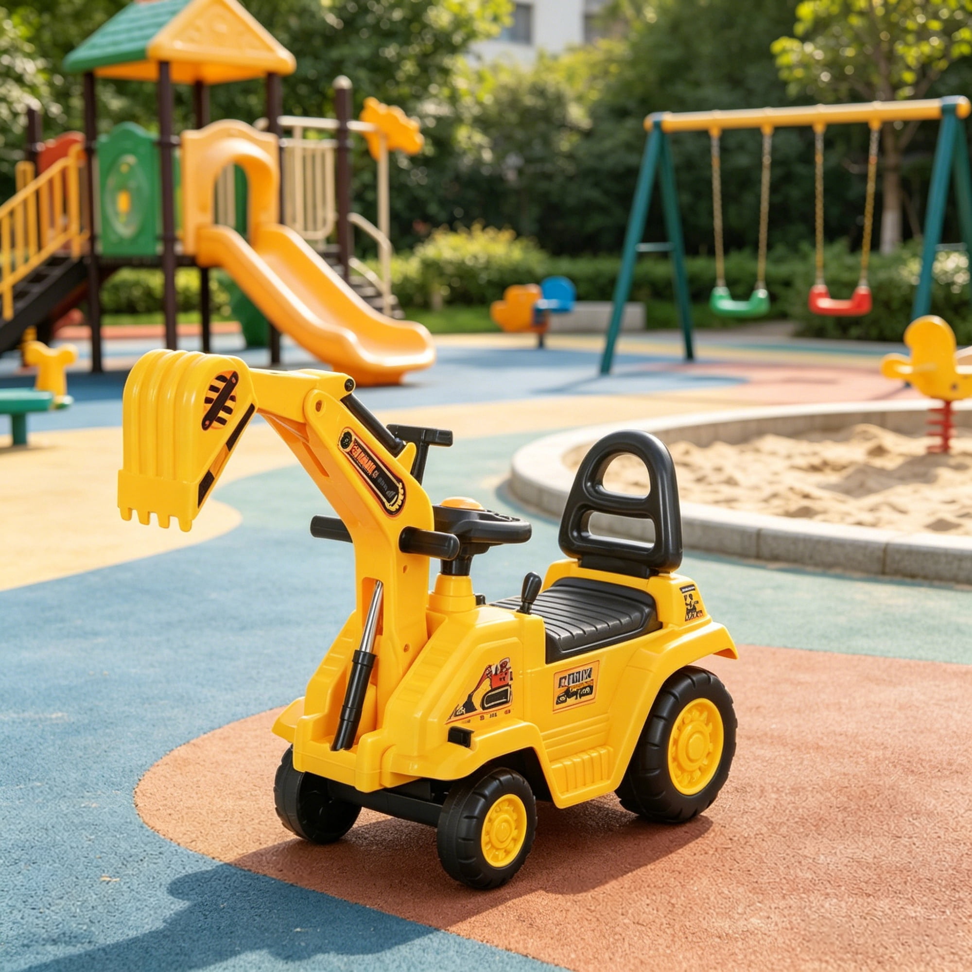 Kids Excavator Ride On with Pull Cart and Horn for Ages 18-48 Months