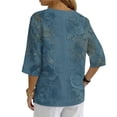 thumbnail image 4 of Ounisa Womens 3/4 Sleeve Blouses V Neck Cotton Linen Print Button Detail Casual Fashion Spring Summer Daily Wear Shirts S-2XL, 4 of 6