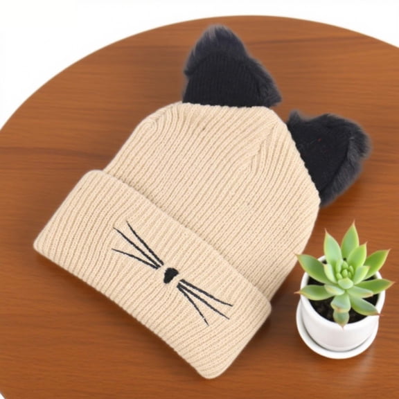 Beige Ladies Knitted Hat Featuring Curled Edgeless And Knitted Build Crafted From Acrylic For Warmth