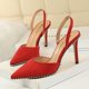 thumbnail image 2 of Zapatos de tacón alto para mujer, estilo discoteca, sexys, de gamuza, con tiras en la parte posterior, con remaches y puntiagudas, estilo delgado, con tacón alto, para mujer, 2 of 4