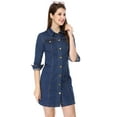 thumbnail image 3 of INSPIRE CHIC Robe-Chemise Ajustée en Denim pour Femmes à Manches 3/4 Boutonnée, 3 of 4
