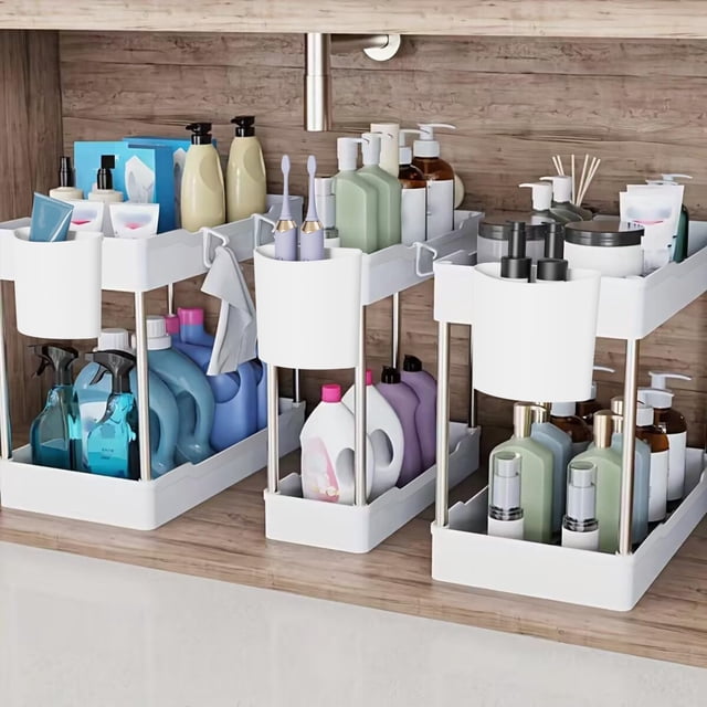 Organizadores para debajo del lavabo JYSMYWS, armario de baño de 2 niveles, paquete de 3