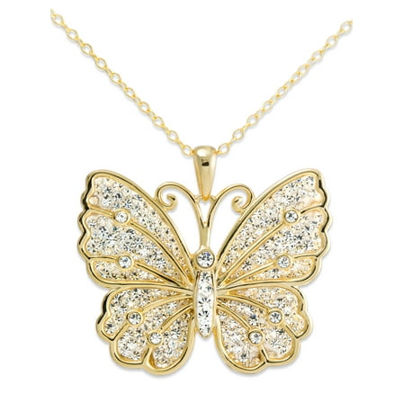 Brilliance Fine Jewelry Crystal Butterfly Gold-Tone Sterling Silver Pendant Necklace