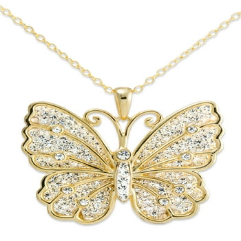 Brilliance Crystal Butterfly Gold-Tone Sterling Silver Pendant Necklace