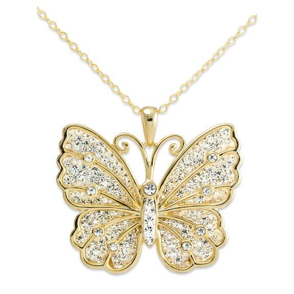 Brilliance Fine Jewelry Crystal Butterfly Gold-Tone Sterling Silver Pendant Necklace
