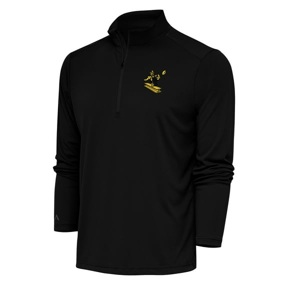 Men's Antigua Black Pittsburgh Steelers Team Logo Throwback Tribute Quarter-Zip Pullover Top
