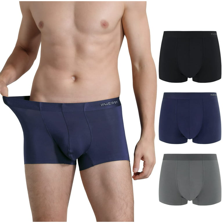 INNERSY Men's Micro Modal Boxer Briefs No Show Short Leg Trunks Underwear 3  Pack (L, Black/Gray/Navy) 