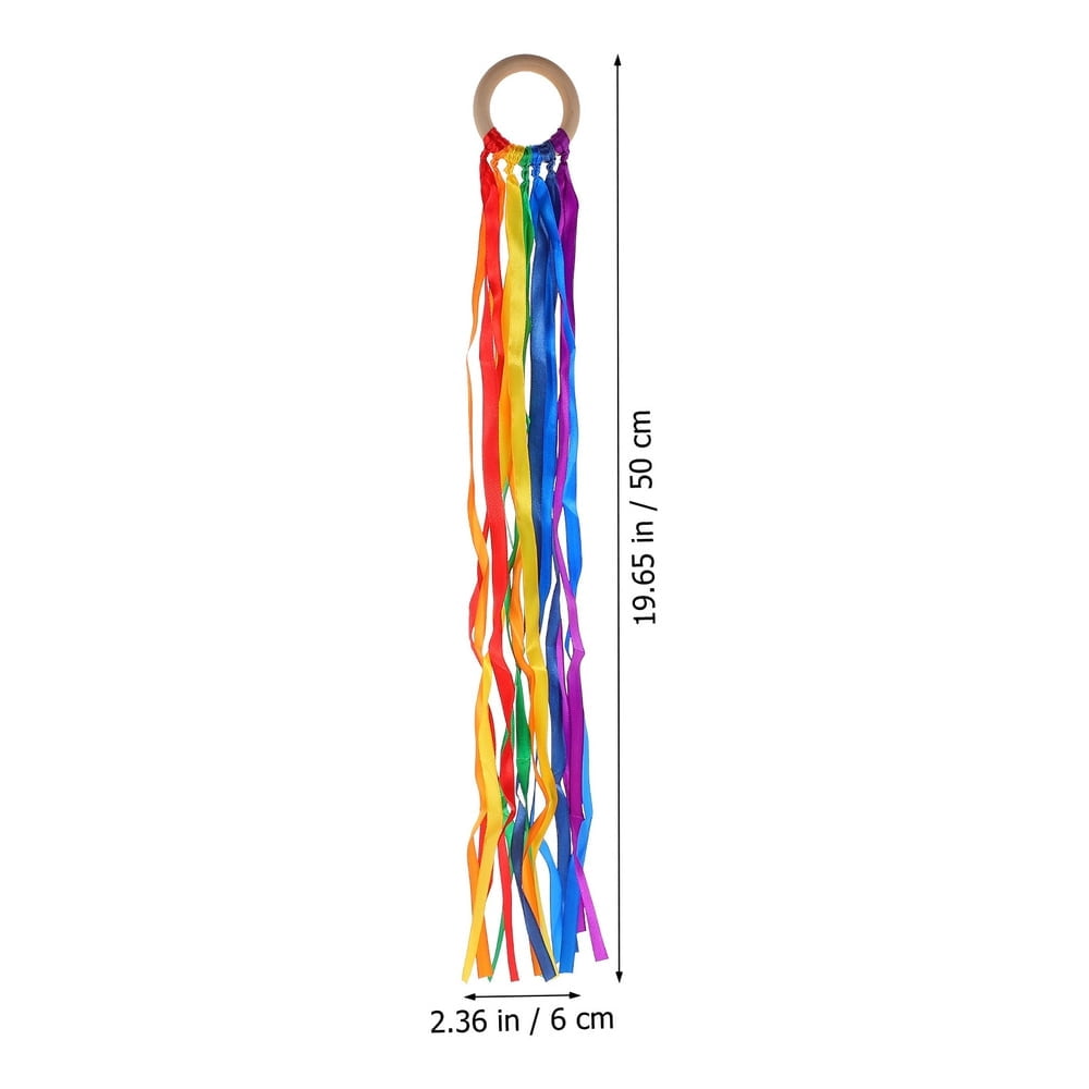 EIMELI children hand-held kites 2pcs Rainbow Hand Kite Dancing Ribbon Streamer Sensory Toys with Bracelet Ring(19.69X2.36X0.39Inch)