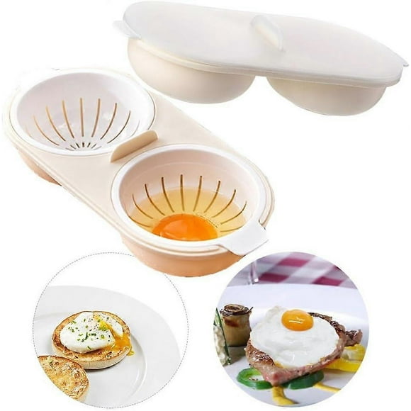 2PCS White Microwave Egg Poacher Double Cup Egg Steamer High Capacity