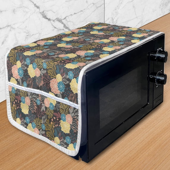 Floral Microwave Oven Cover, Flower Bouquets in Bohemian Vibes with Branches and Leaves Foliage Botany Bohemian, Water Resistant Organizer with Pockets for Kitchen, 36" x 12", Multicolor, by Ambesonne