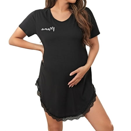

Maternity Loungewear Round Neck Sleepshirts Black L