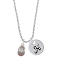 thumbnail image 1 of Delight Jewelry Silvertone Pink Enamel Baby Shoe with Bow Silvertone Script Initial Disc - H - Charm Necklace, 20"+3", 1 of 4
