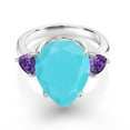 thumbnail image 2 of Gem Stone King 6.80 Ct Pear Shape Green Turquoise Purple Amethyst 925 Sterling Silver Ring (Size 7), 2 of 5