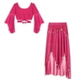 thumbnail image 3 of Alvivi Womens Belly Dance Outfits Flare Sleeve Crop Tops with Sequin Irregular Hem Skirts Set Hot Pink One Size, 3 of 7