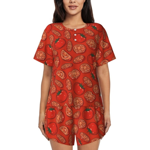 Fotbe Tomatoes Conjunto de Pijama Estampado para Mujer, 2 Piezas, Ropa de Dormir con Camiseta de Manga Corta y Shorts Suaves-Medium