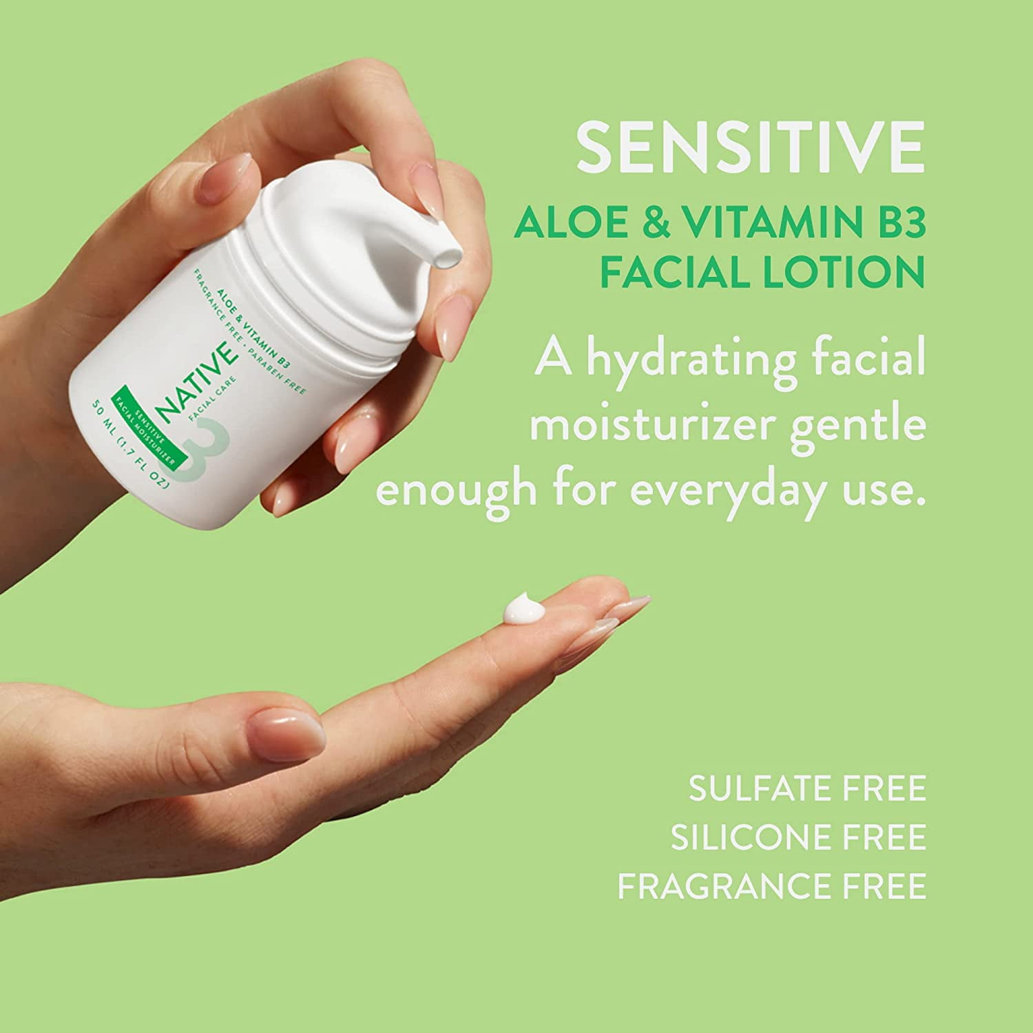 Native Skin Care Sensitive Facial Cleanser 12 oz + Moisturizer 1.7 oz Set