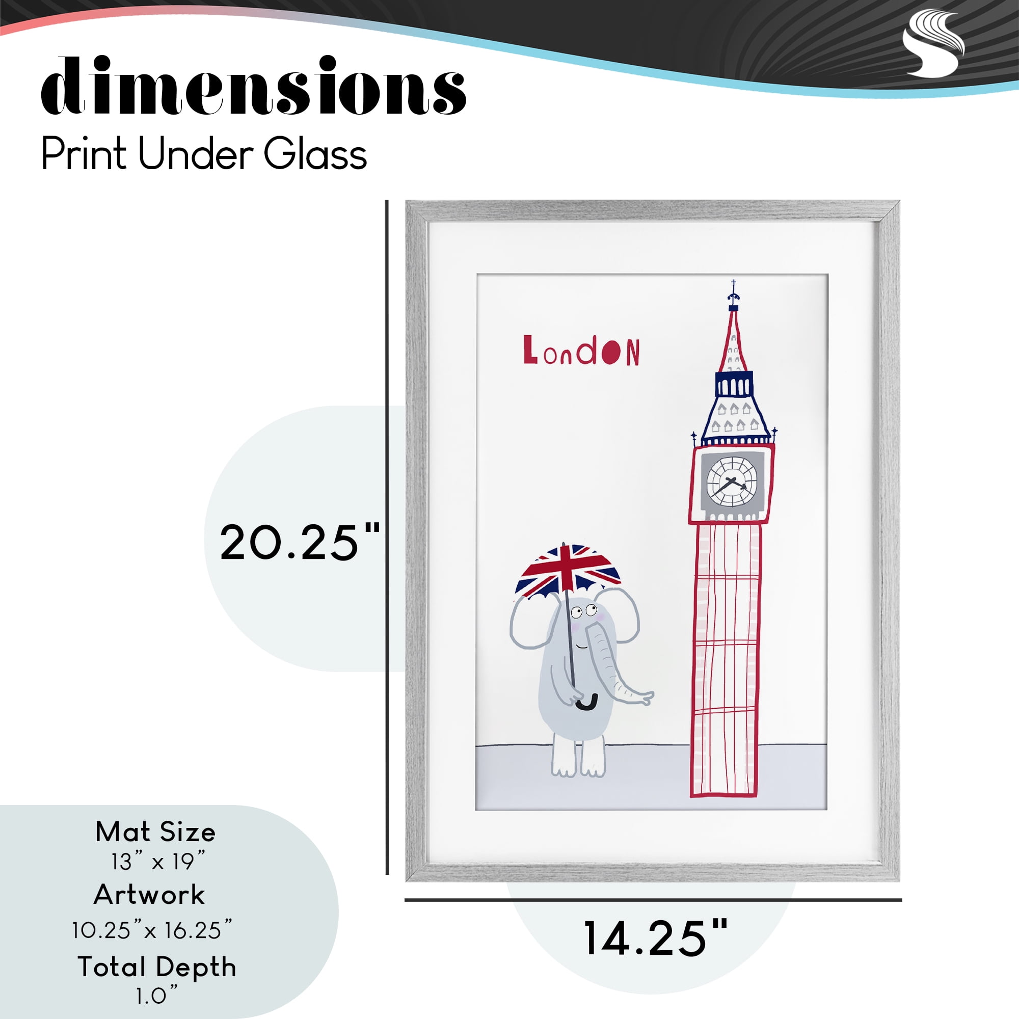 Elephant & Big Ben London Gray Framed Print Under Glass, design by Carla Daly